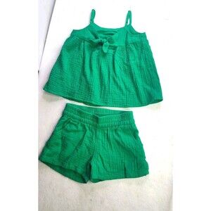 Cat & Jack Girls 2 Piece Green Short Set Size S 6/7 Playwear Spaghetti Strap Top